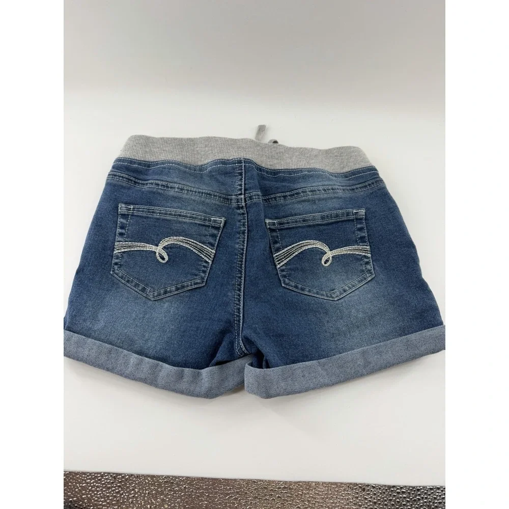 JUSTICE girls 14 Slim Denim Shorts gray soft Waist Band Pull String